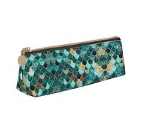 MIEKGPS Mermaid fish scale print print personalized Leather Pencil Case Bag Makeup Cosmetic Holder Pouch Stationery Bag