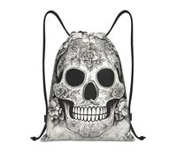 MIEKGPS Mexican Skull Print Drawstring Backpack Bag Sport Gym Sack Drawstring Bag String Beach Bag Yoga Bag, blackone, S
