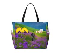 MIEKGPS Nature Purple Flowers Meadow Mountain Scenic print Large Travel Beach Tote Bag for Women Lightweight Waterproof Pool Bag for Travel