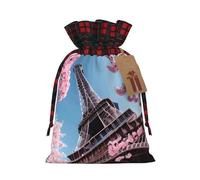 MIEKGPS Oil Painting Paris Eiffel Tower print Drawstring Fabric Gift Bags, Reusable Gift Wrap Favor Bags Birthday 8.3 x 11.8 in