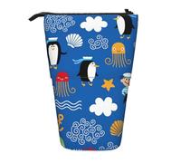 MIEKGPS Penguin Turtle print Stand Pencil Holder Telescopic Cute Pencil Case fun Cosmetic Portable Makeup Bag