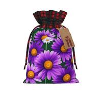 MIEKGPS Purple Daisy print Drawstring Fabric Gift Bags, Reusable Gift Wrap Favor Bags Birthday 8.3 x 11.8 in
