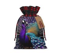 MIEKGPS Purple Peacock print Drawstring Fabric Gift Bags, Reusable Gift Wrap Favor Bags Birthday 8.3 x 11.8 in