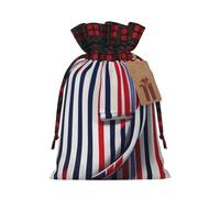 MIEKGPS Red Blue White Gray Stripes print Drawstring Fabric Gift Bags, Reusable Gift Wrap Favor Bags Birthday 4.7 x 6.9 in