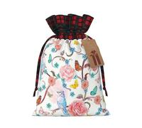 MIEKGPS Romantic Fancy Floral Birds Butterfly print Drawstring Fabric Gift Bags, Reusable Gift Wrap Favor Bags Birthday 8.3 x 11.8 in