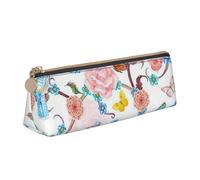 MIEKGPS Romantic Fancy Floral Birds Butterfly print personalized Leather Pencil Case Bag Makeup Cosmetic Holder Pouch Stationery Bag