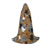 MIEKGPS Rooster and Chicken Print Print Small size Hooded Cloak Halloween Costume, Robe Cape,Halloween Cosplay Witch