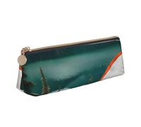 MIEKGPS Serenity Lake Camping print personalized Leather Pencil Case Bag Makeup Cosmetic Holder Pouch Stationery Bag