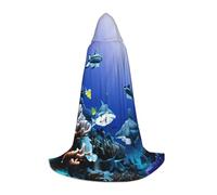 MIEKGPS Shark Swimming Under the Sea Print Small size Hooded Cloak Halloween Costume, Robe Cape,Halloween Cosplay Witch