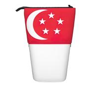 MIEKGPS Singapore Flag print Stand Pencil Holder Telescopic Cute Pencil Case fun Cosmetic Portable Makeup Bag