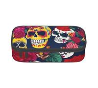 MIEKGPS Sugar and Skulls and Flowers print Makeup Bag Cosmetic Bag Large Capacity Pencil Case Pouch Organizer Portable Bag, Black, One Size, Modern