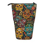 MIEKGPS Sugar Skulls Print print Stand Pencil Holder Telescopic Cute Pencil Case fun Cosmetic Portable Makeup Bag