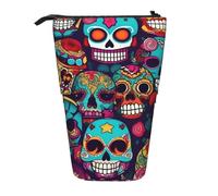 MIEKGPS Sugar Skulls print Stand Pencil Holder Telescopic Cute Pencil Case fun Cosmetic Portable Makeup Bag