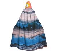 MIEKGPS Sunset and Sunrise with Ocean Sea Waves Print Hooded Cloak Halloween Costume, Long Robe Cape Costume for Adults, Women and Men