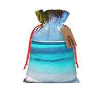 MIEKGPS Tahiti Beach print Drawstring Fabric Gift Bags, Reusable Gift Wrap Party Favor Bags Birthday Party