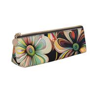 MIEKGPS three flowers print personalized Leather Pencil Case Bag Makeup Cosmetic Holder Pouch Stationery Bag