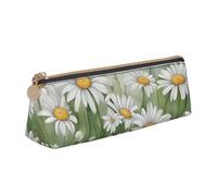 MIEKGPS White Daisy print personalized Leather Pencil Case Bag Makeup Cosmetic Holder Pouch Stationery Bag
