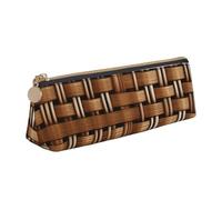 MIEKGPS Wicker Woven Grid print personalized Leather Pencil Case Bag Makeup Cosmetic Holder Pouch Stationery Bag