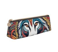 MIEKGPS wolf motifs colorful draw03 print personalized Leather Pencil Case Bag Makeup Cosmetic Holder Pouch Stationery Bag