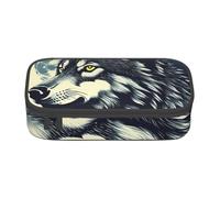 MIEKGPS Wolf Night Moon print Makeup Bag Cosmetic Bag Large Capacity Pencil Case Pouch Organizer Portable Bag, Black, One Size, Modern