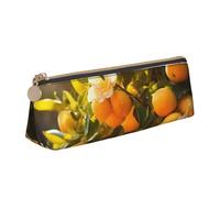 MIEKGPS Yellow Blossom And Orange Fruits1 print personalized Leather Pencil Case Bag Makeup Cosmetic Holder Pouch Stationery Bag