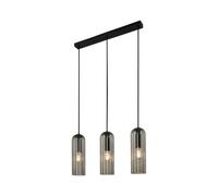Nordlux Miella pendant light, 3-bulb, ribbed glass, smoke/black