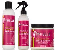 Mielle Organics Moisturizing Avacado Hair milk 8oz, White Peony Leave-In Conditioner 8oz & Babassu Oil and Deep Mint Conditioner 8oz