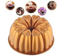 MIENCA Cake Pan Non-Stick, Heart Shape, 10 Inch Baking Mold, Cast Aluminum Fluted Tube Pan, Easy to Clean, Heavy Duty, Titanium Coating (Gold)