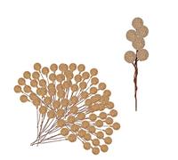Mienocol 100pcs Christmas Artificial Frosted Fruit Berry, 1.4cm Gold Twig Stem Fruits Picks for Winter Wreath Making, Xmas Tree Decorations Supplies