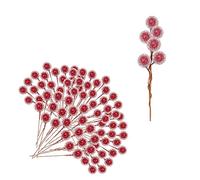 Mienocol 100pcs Christmas Artificial Frosted Fruit Berry, 1.4cm Red Twig Stem Fruits Picks for Winter Wreath Making, Xmas Tree Decorations Supplies