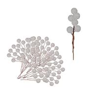 Mienocol 100pcs Christmas Artificial Frosted Fruit Berry, 1.4cm Silver Twig Stem Fruits Picks for Winter Wreath Making, Xmas Tree Decorations Supplies