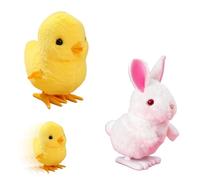 Mienocol 2 PCS Rabbit and Chicken Wind Up Toys Simulated Plush Rabbit and Chicken Toy for Kids,Funny Jumping Clockwork Toy for Easter Gift Easter Egg Hunt Basket Filler Party Favors