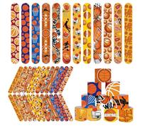 Mienocol 24 PCS Basketball Party Slap Bracelets Wristband Slap Bands,Basketball Snap Band Bracelets for Kids Sports Theme Party Bag Filler,Birthday Party Favors Classroom Prizes