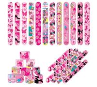 Mienocol 24 PCS Hotpink Girls Party Slap Bracelets Wristband Slap Bands,Barbi Princess Girls' Birthday Party Snap Band Bracelets for Pink Princess Theme Party Supplies Classroom Prizes Xmas Gifts