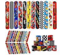 Mienocol 24 PCS Race Car Slap Bracelets Wristband Slap Bands,Butterfly Party Snap Band Bracelets for Kids Racing Theme Party Bag Filler,Birthday Party Favors Classroom Prizes Xmas Gifts