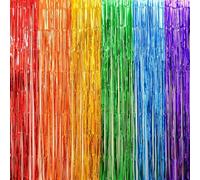 Mienocol 2pcs Rainbow Foil Fringe Curtains,3.2ft x 6.5ft Rainbow Party Decorations Tinsel Foil Curtains Metallic Streamers Backdrop Tassel Curtains for Birthday Baby Shower Unicorn Party Decoration