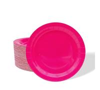 Mienocol 32pcs Hot Pink Paper Plates,7 inch Rose Red Party Plates Tableware Solid Colour Round Dinner Plate for Girls Birthday,Wedding,Picnic, BBQ,Bar,Restaurant and Party Supplies Table Décor