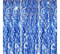 Mienocol 3pcs 3.2ft x 6.5ft Tinsel Curtain Decorations,Dark Blue Wavy Tinsel Foil Fringe Curtains Streamers Backdrop for Birthday Graduation Baby Shower Under The Sea Ocean Theme Party Supplies