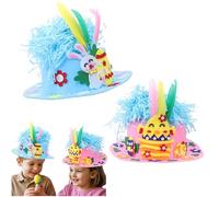 Mienocol Easter Bonnet Kit,DIY Handmade Hat for Kids Boys Girls Gifts,Make Your Own Bonnet Hat Craft Set with Chicks Bunny Eggs Decorations DIY Handmade Game for Easter Party Kindergarten Favors