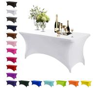Mienocol White Spandex Tablecloths,6FT Stretchable Rectangle Table Cover Washable Tablecloth Universal Patio Elastic TableCover for Kitchen,Event, Wedding, Cocktail Bar Exhibition,Banquet,Party