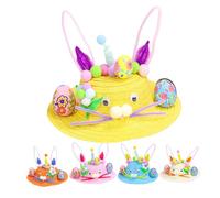 Mienocol Yellow Easter Bonnet Kit,DIY Handmade Hat for Kids Boys Girls Gifts,Make Your Own Bonnet Hat Craft Set with Bunny Eggs Decorations DIY Handmade Game for Easter Party Kindergarten Favors