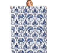 MIEPOS Blue Elephant Throw Blanket,50x60in,Soft,Lightweight Flannel,Floral Flower Boho Blankets - Gifts for Kids & Animal Lovers,for Couch Office Travel,Home Living Room Bohemian and Indian Decor