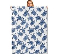MIEPOS Blue Sea Turtle Throw Blanket - 50x60in,Ultra Soft, Cozy Lightweight Flannel,Nautical Turtles Blankets - Gifts for Kids & Ocean Lovers,for Couch Office Travel,Coastal Home Living Room Decor