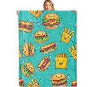 MIEPOS Burger & Fries Throw Blanket - 60x80in,Ultra Soft, Cozy Lightweight Flannel,Cute Fast Food Characters Blankets - Gifts for Kids Adult & Food Lovers,for Couch Home Living Room Festive Decor
