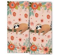 MIEPOS Charming Floral Sloth 2 Piece Hand Towels,Animal Decor Kitchen Towel Set,14.5x28in Absorbent Dish Handtowels,Soft,Polyester,Functional Decorative Handtowel for Bathroom,Home Use,Bath,Gifts