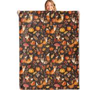 MIEPOS Cute Fox Throw Blanket,60x80in,Soft,Lightweight Flannel,Fall Leaves,Pumpkin and Foxes Blankets - Gifts for Kids & Animal Lovers,for Couch Office Travel,Home Living Room Decor