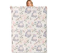 MIEPOS Cute Hippo Throw Blanket - 50x60in,Ultra Soft, Cozy Lightweight Flannel,Floral Blankets - Gifts for Kids & Nature Lovers,for Couch Travel, Home Living Room Decor