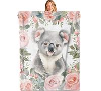 MIEPOS Cute Koala Throw Blanket,40x50in,Soft,Lightweight Flannel,Pink Floral Rose Animal Blankets - Gifts for Kids Women Girls,for Couch Office Travel,Home Living Room Fantasy Decor