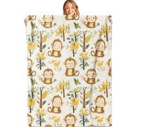 MIEPOS Cute Monkey Throw Blanket,50x60in,Soft,Lightweight Flannel,Jungle Trees Blankets - Gifts for Kids Boys Girls & Animal Lovers,for Couch Office Travel,Home Living Room Decor