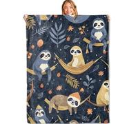 MIEPOS Cute Sloth Throw Blanket,40x50in,Soft,Lightweight Flannel,Adorable Leaf Dark Blue Blankets - Gifts for Kids & Animal Lovers,for Couch Office Travel,Home Living Room Decor